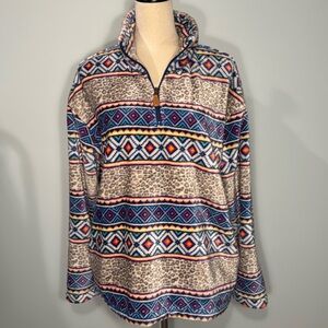 Heathmoor faux fur soft fleece pullover Aztec animal print jacket Size M